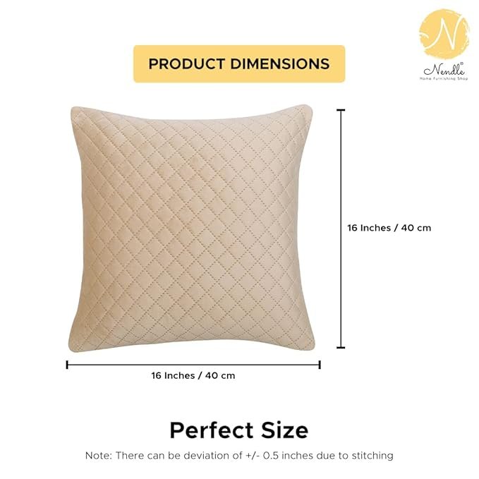 Nendle Luxurious Soft Velvet Solid Color Quilted Cushion Covers 16 Inch X 16 Inch Set Of 5 (Beige, 40 * 40 Cm), 210 TC - Image 4